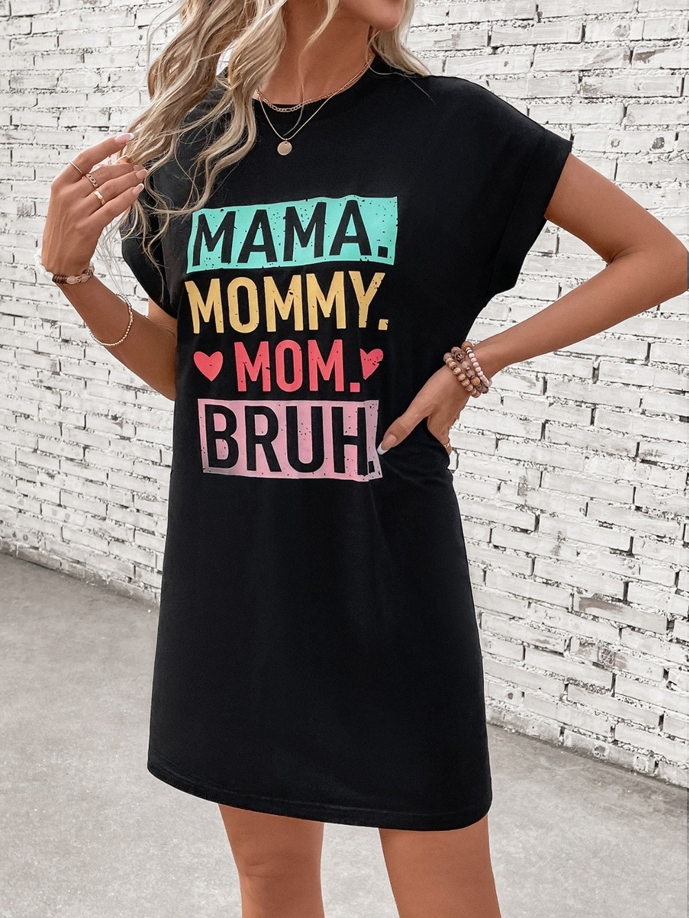 Mom Letter Graphic Short Sleeve Mini Tee Dress - Picture 3 of 8